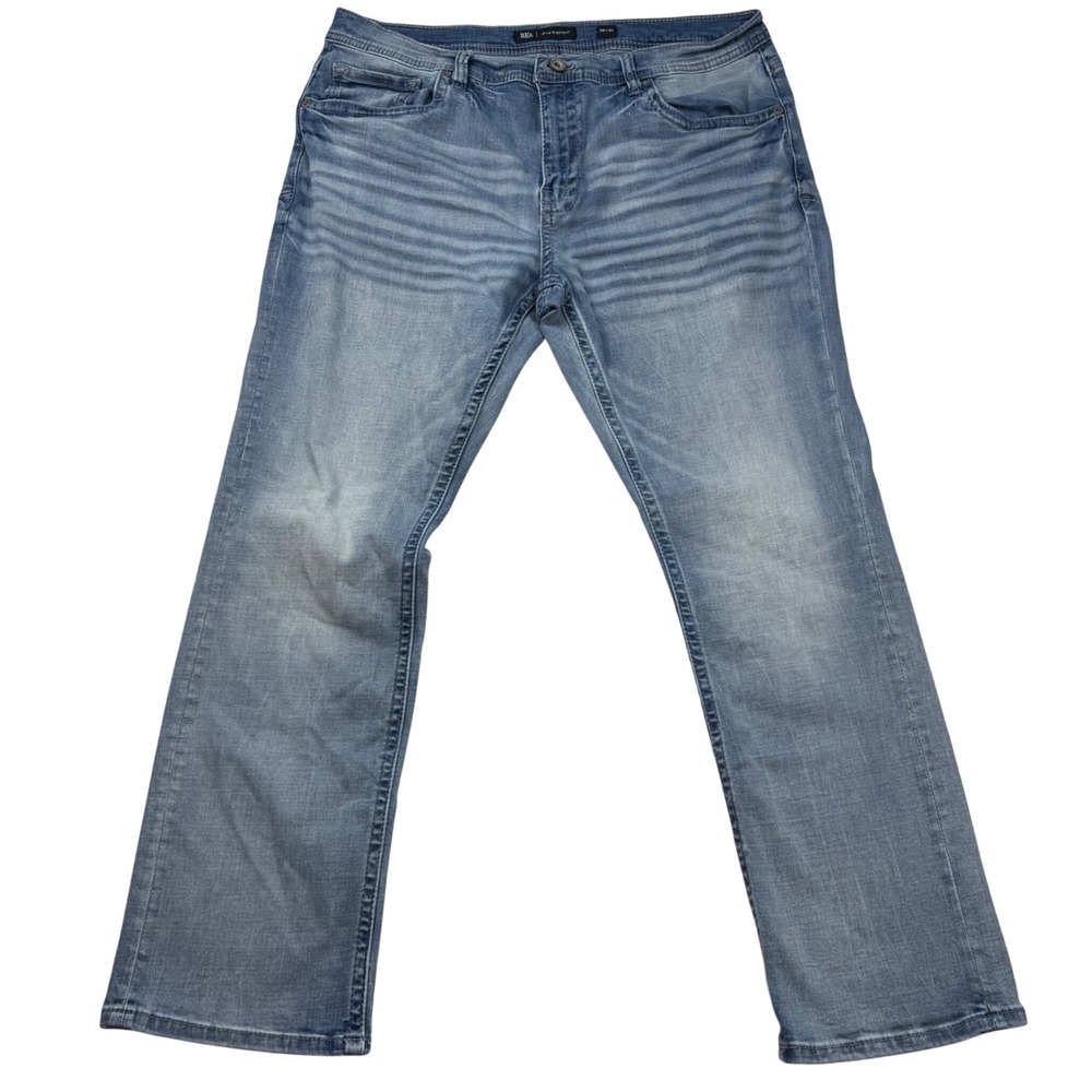 BKE Jake Straight Leg Jeans Mens 38x30 Light Wash Stretch Denim Whiskering